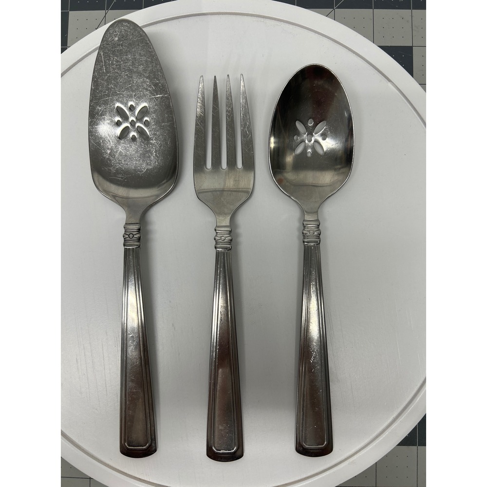 Longaberger Woven Traditions Serving Set 3pc Stainless Fork Slotted Spoon Pie